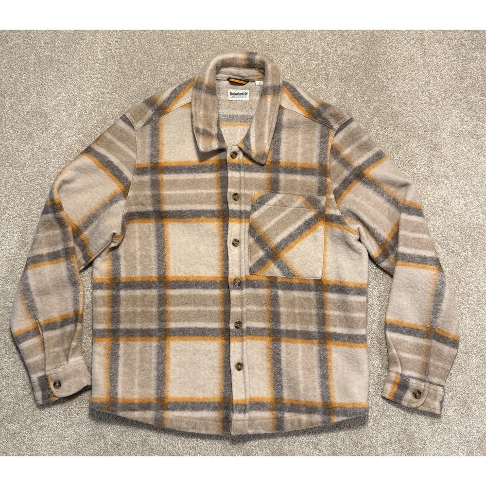 Timberland Wool Blend Plaid Shirt Men's Large Button Front Heavyweight Flannel
